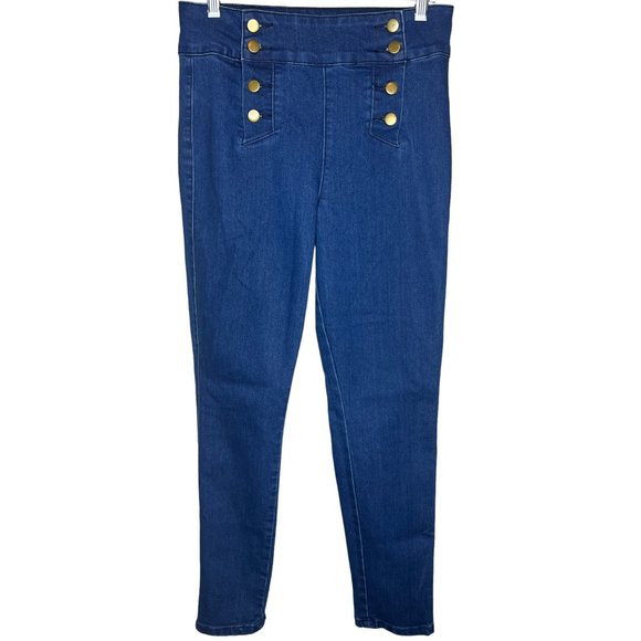 Forever 21 denim jeans US 29 CA 29 sailor jeans 8 buttons straight legs dark blu - Picture 1 of 11